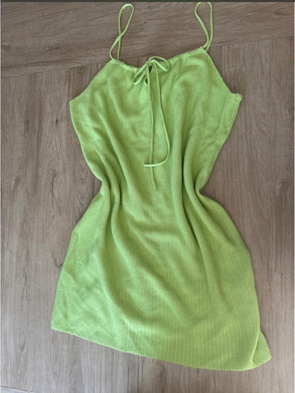 Neon Lime Knit Spaghetti Strap Mini Dress